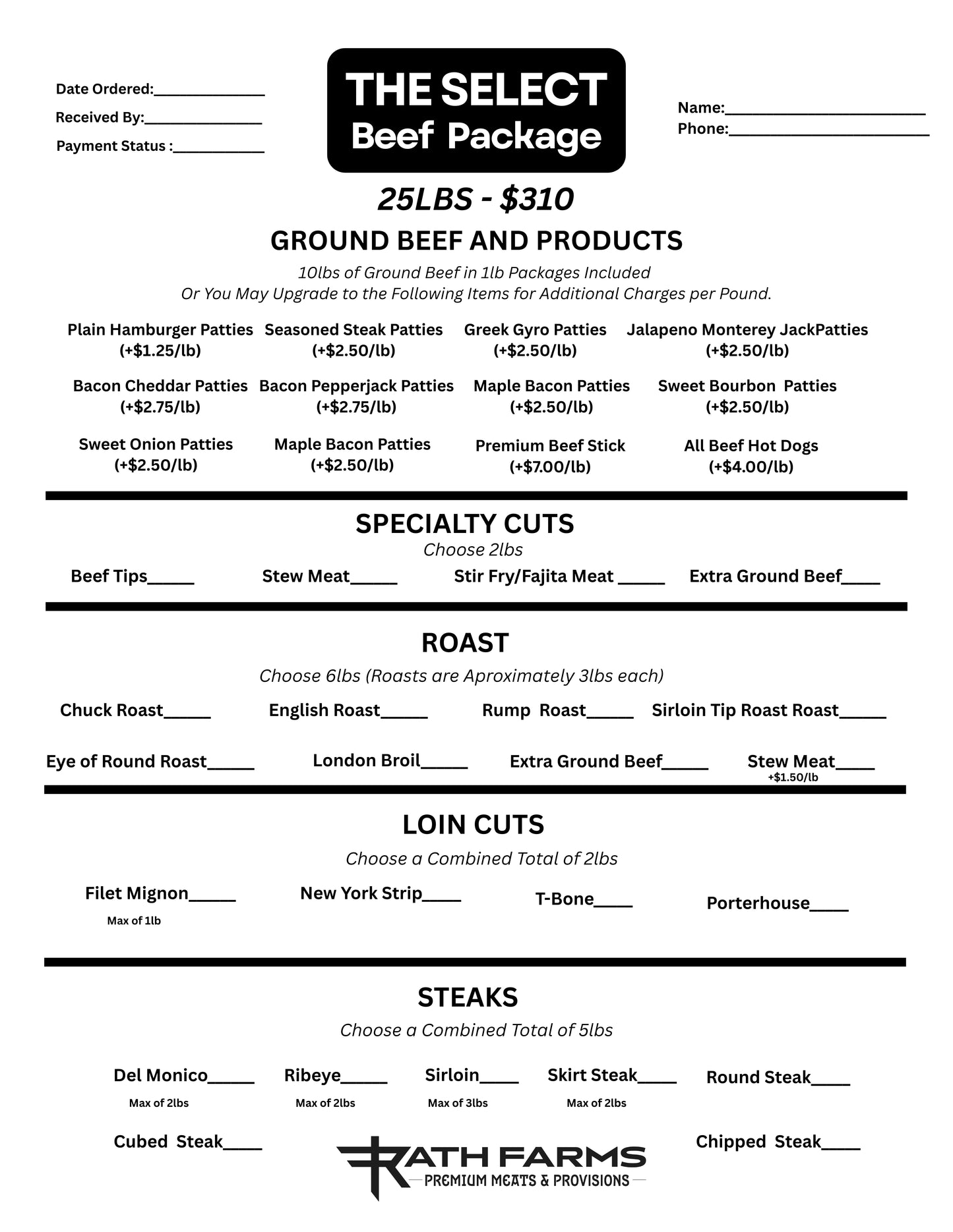 The RF Select Beef Package (25LBS)