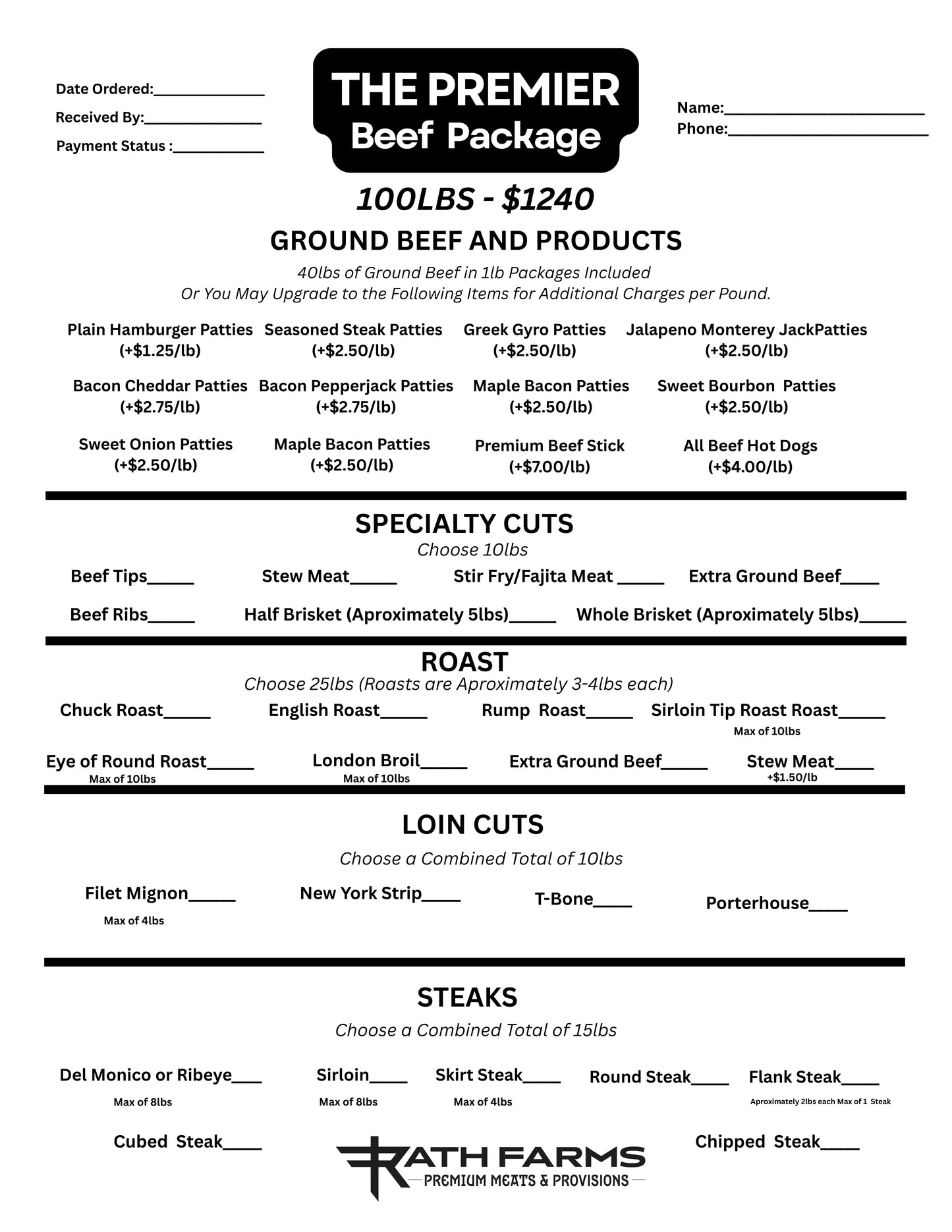 The RF Premier Beef Package (100LBS)