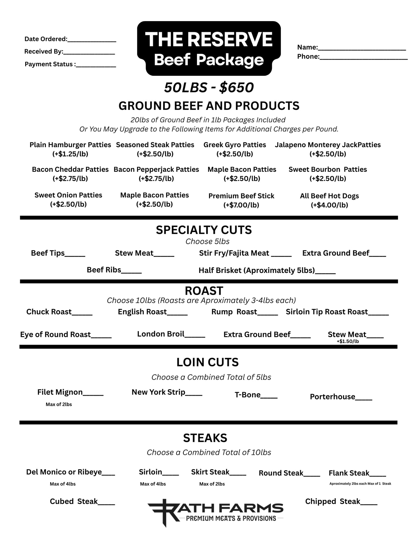 The RF Reserve Beef Package (50LBS)
