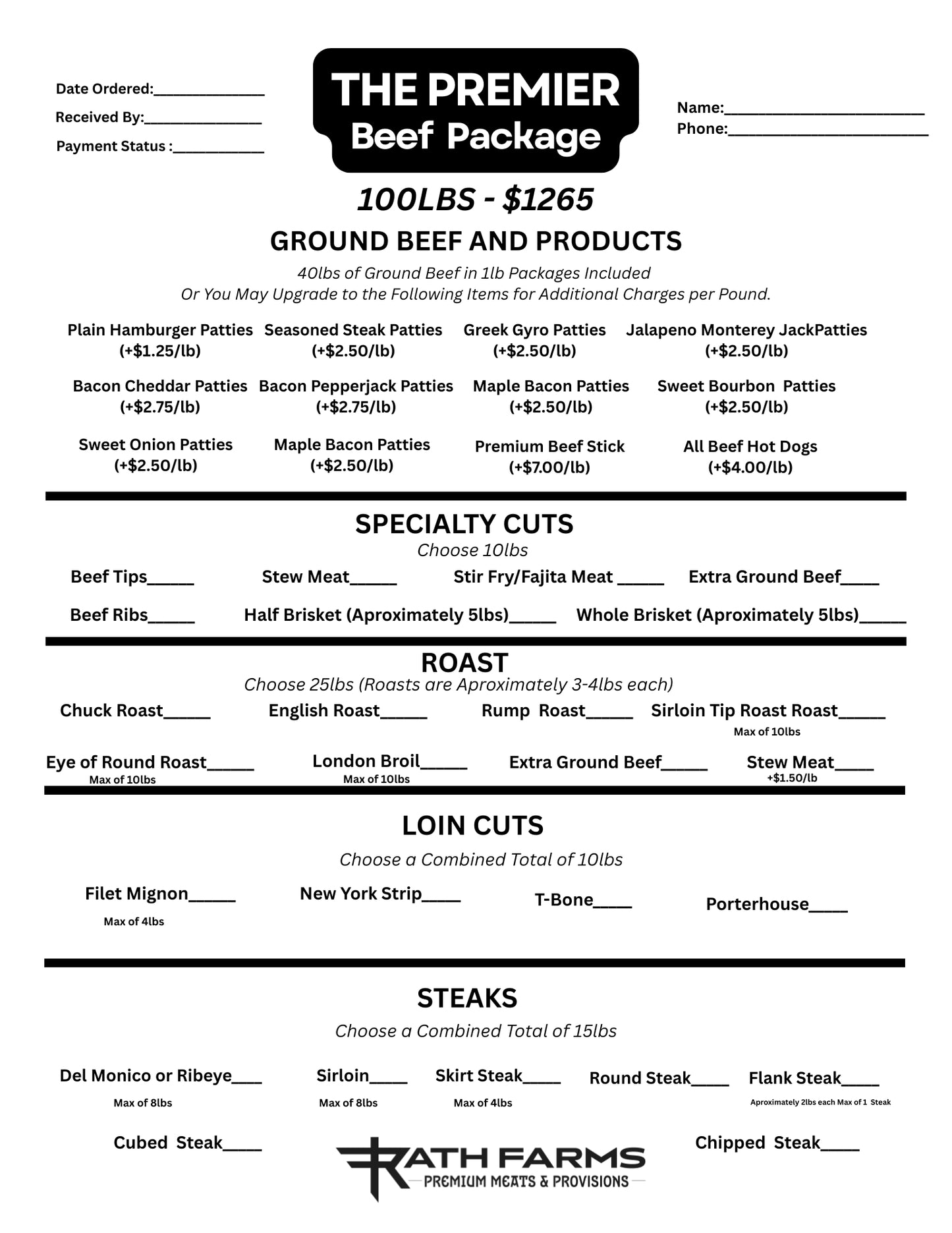 The RF Premier Beef Package (100LBS)